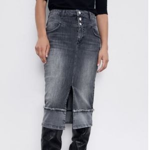 ZARA Below-the-knee Denim Pencil Midi Jeans Skirt Y2K